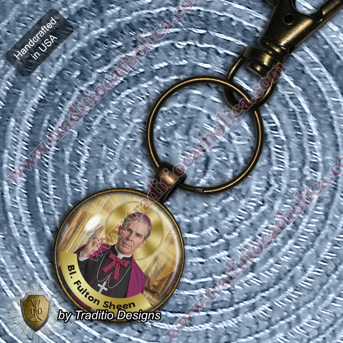 Bl. Fulton J. Sheen Keychain | Bronze Glass Edition | Infant Health, Heart Relief & Broadcasters | Handcrafted Devotional Art