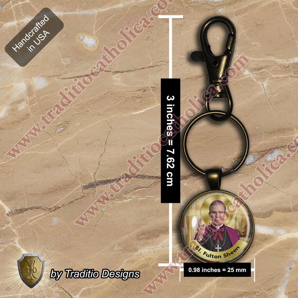 Bl. Fulton J. Sheen Keychain | Bronze Glass Edition | Infant Health, Heart Relief & Broadcasters | Handcrafted Devotional Art