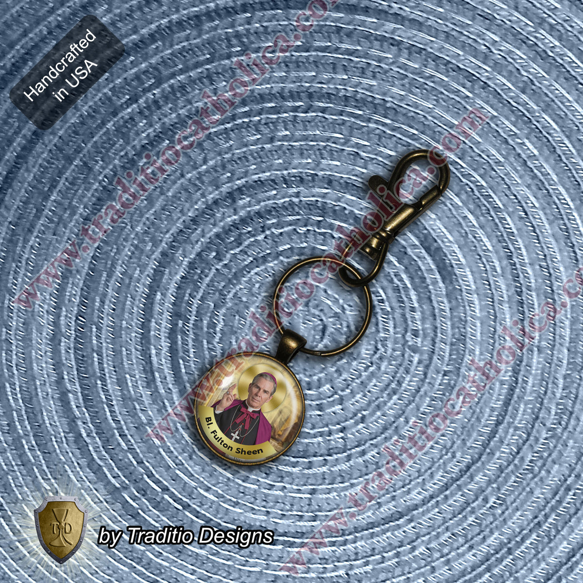 Bl. Fulton J. Sheen Keychain | Bronze Glass Edition | Infant Health, Heart Relief & Broadcasters | Handcrafted Devotional Art