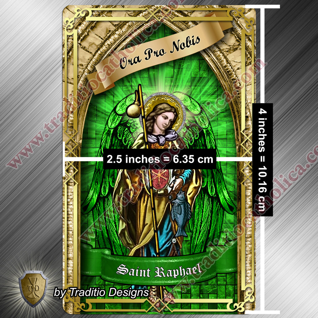 St. Raphael the Archangel Flexible Rectangular Magnet | Stained Glass Gold Edition | 2.5 x 4-inch Devotional Art