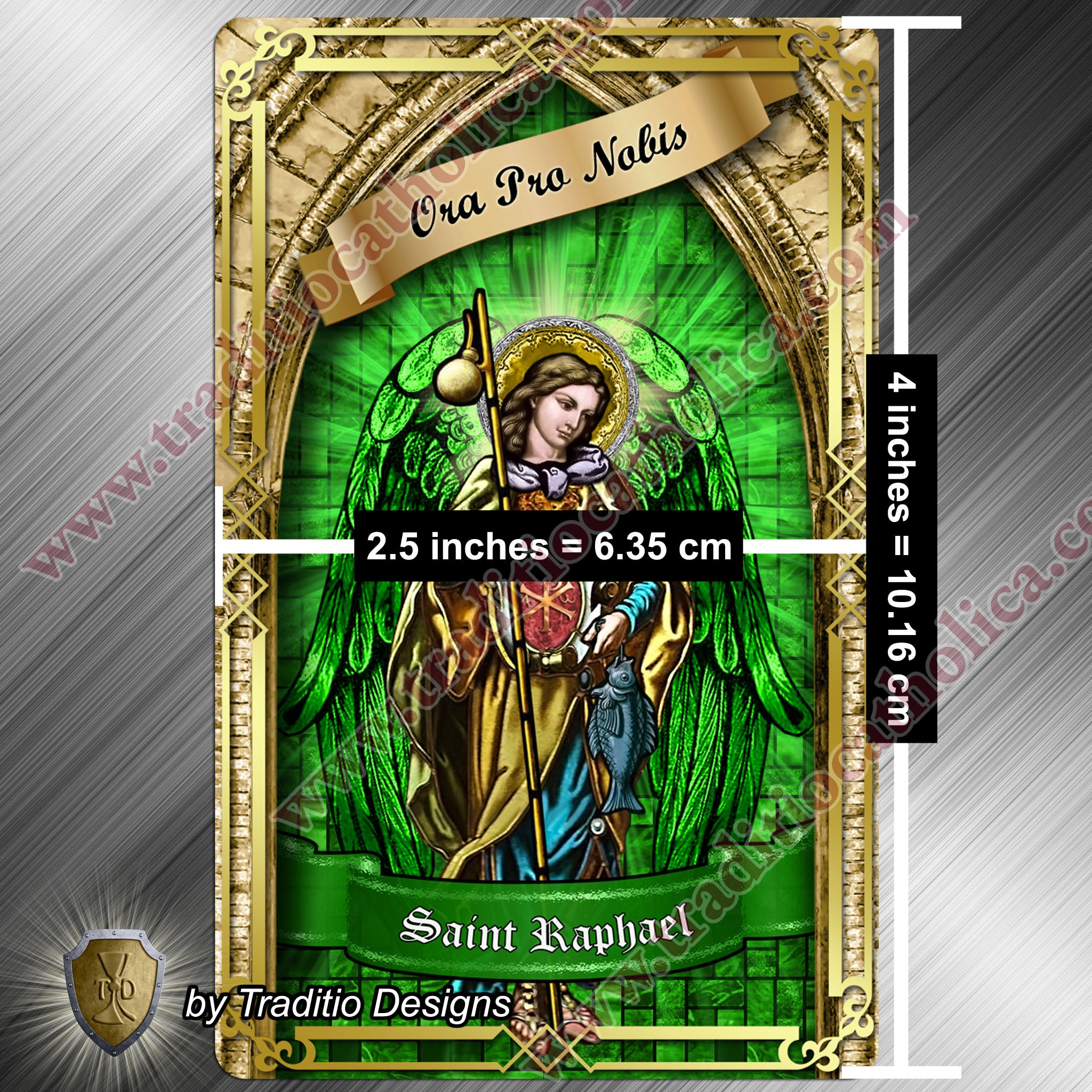 St. Raphael the Archangel Flexible Rectangular Magnet | Stained Glass Gold Edition | 2.5 x 4-inch Devotional Art
