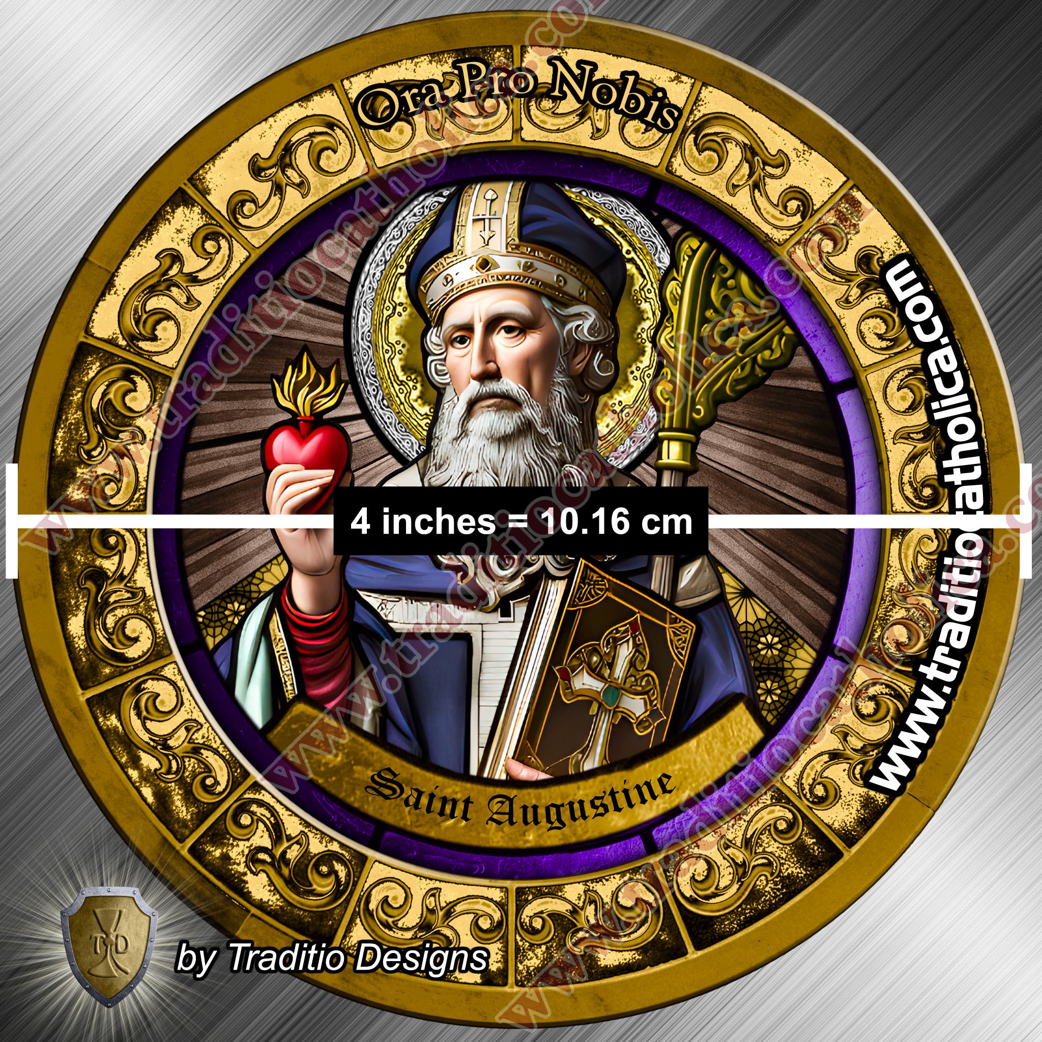St. Augustine, Patron of Sore Eyes, Sore Throats & Recovery from Vice | Flexible Round Magnet | Stained Glass Edition
