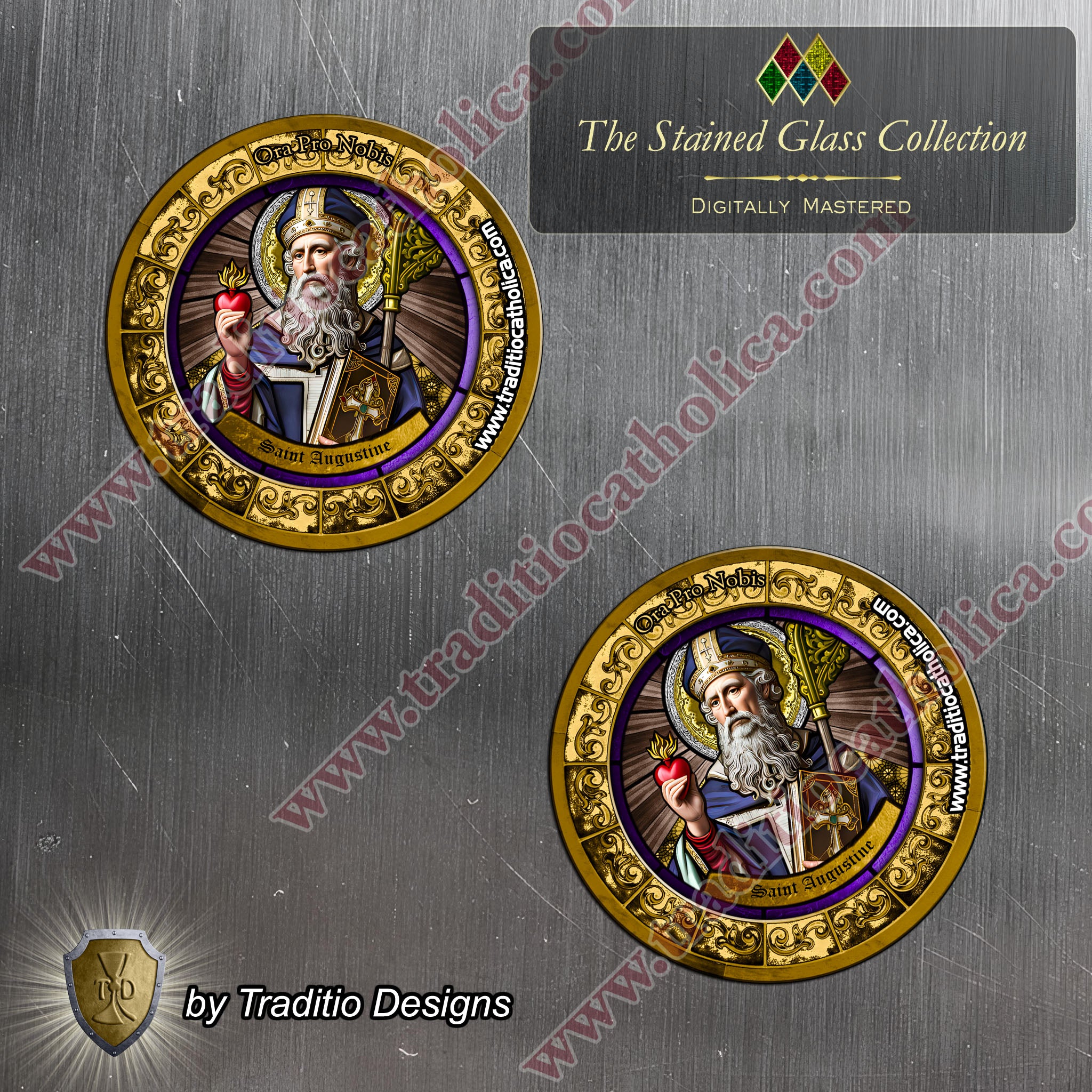 St. Augustine, Patron of Sore Eyes, Sore Throats & Recovery from Vice | Flexible Round Magnet | Stained Glass Edition