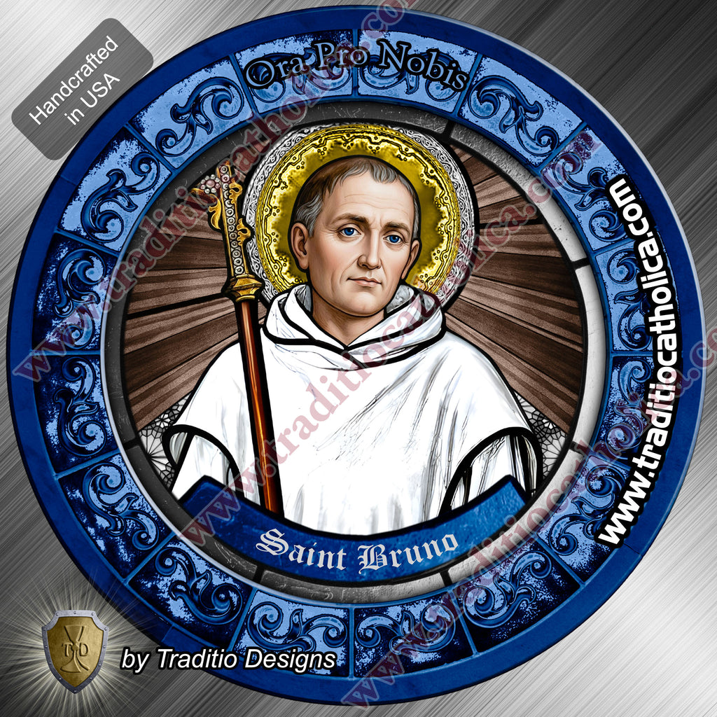 St. Bruno, Spiritual Oppression, Peace of Mind & Sensory Healing | Flexible Round Magnet | Stained Glass Edition