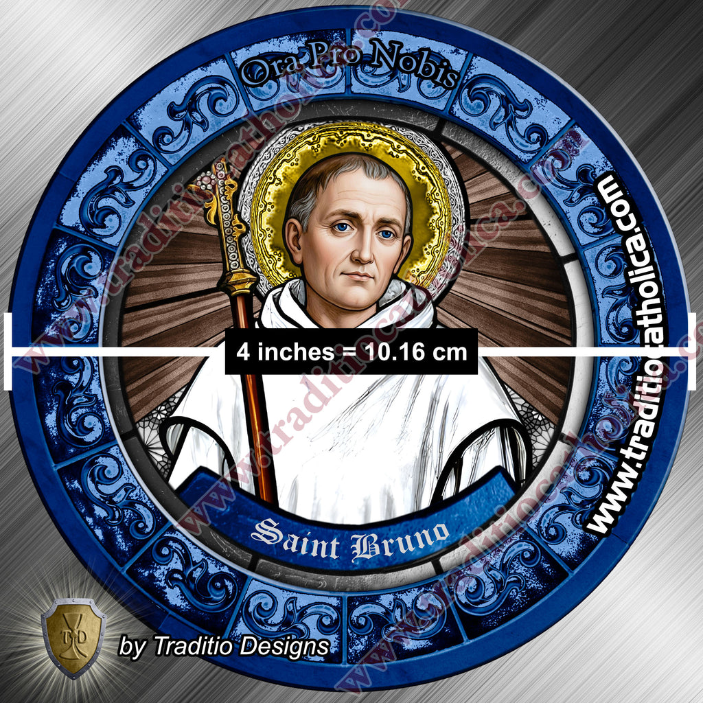 St. Bruno, Spiritual Oppression, Peace of Mind & Sensory Healing | Flexible Round Magnet | Stained Glass Edition