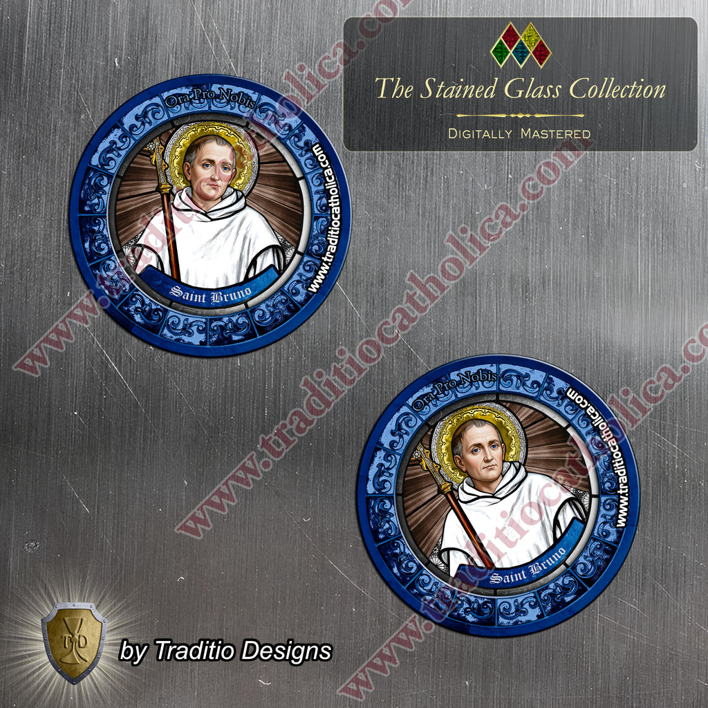 St. Bruno, Spiritual Oppression, Peace of Mind & Sensory Healing | Flexible Round Magnet | Stained Glass Edition