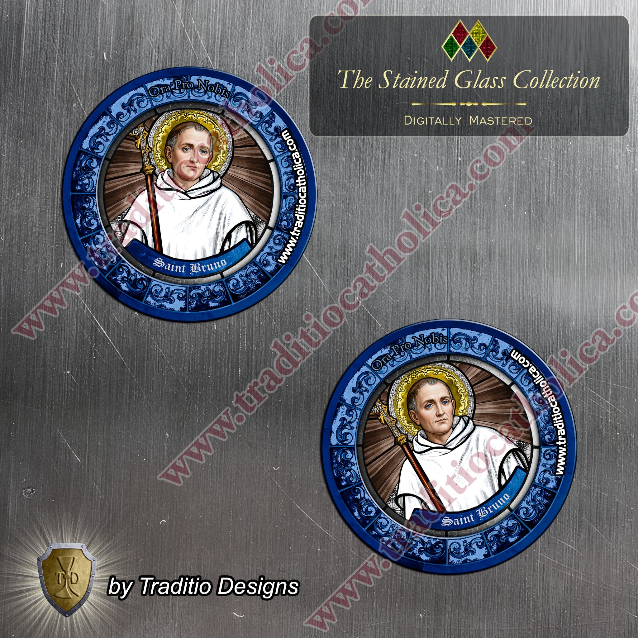 St. Bruno, Spiritual Oppression, Peace of Mind & Sensory Healing | Flexible Round Magnet | Stained Glass Edition