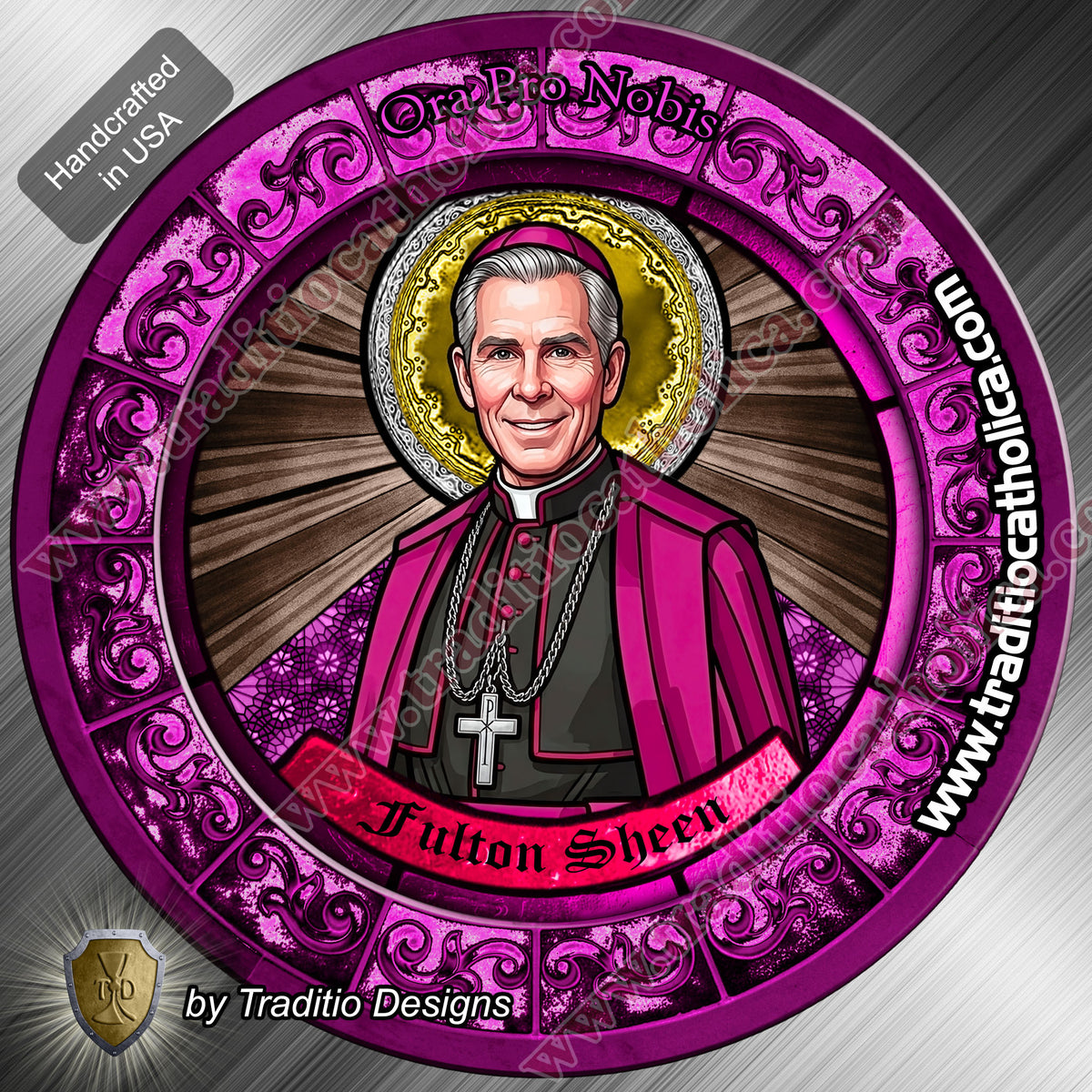 Bl. Fulton J. Sheen, Patron of Infant Health, Heart Relief & Broadcasters | Flexible Round Magnet | Stained Glass Edition