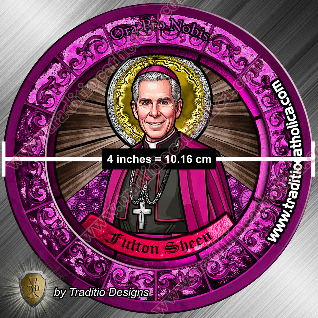 Bl. Fulton J. Sheen, Patron of Infant Health, Heart Relief & Broadcasters | Flexible Round Magnet | Stained Glass Edition