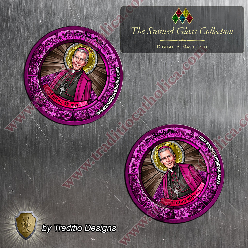 Bl. Fulton J. Sheen, Patron of Infant Health, Heart Relief & Broadcasters | Flexible Round Magnet | Stained Glass Edition