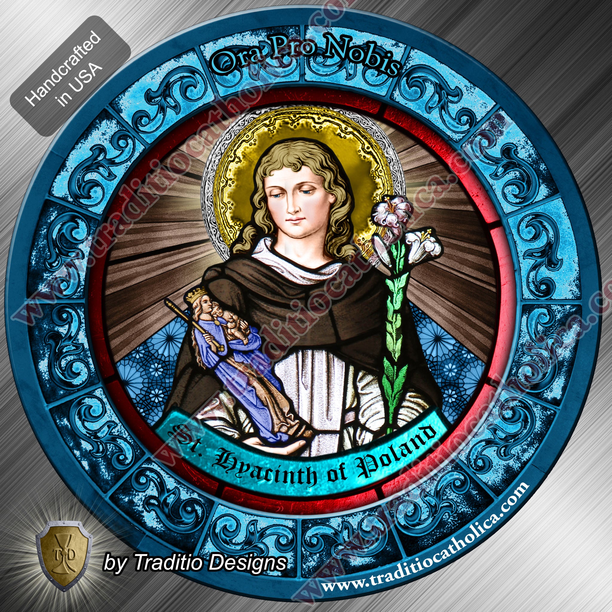 St. Hyacinth | Protection from Drowning & Guardian of the Eucharist | Flexible Round Magnet | Stained Glass Edition