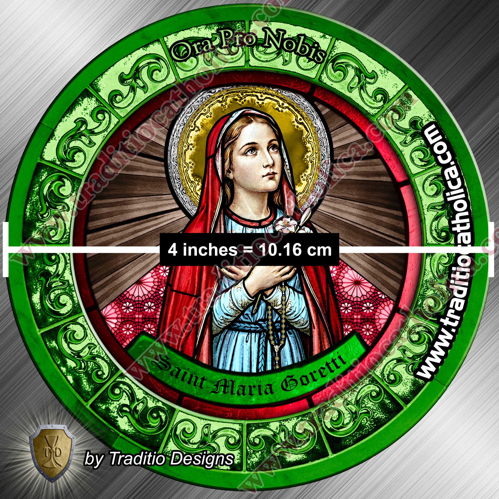 St. Maria Goretti, Patron of Crime Victims | Flexible Round Magnet | Stained Glass Edition