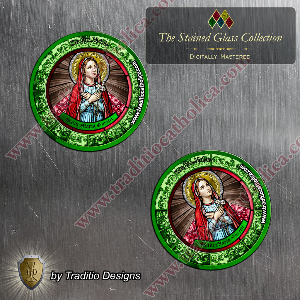 St. Maria Goretti, Patron of Crime Victims | Flexible Round Magnet | Stained Glass Edition