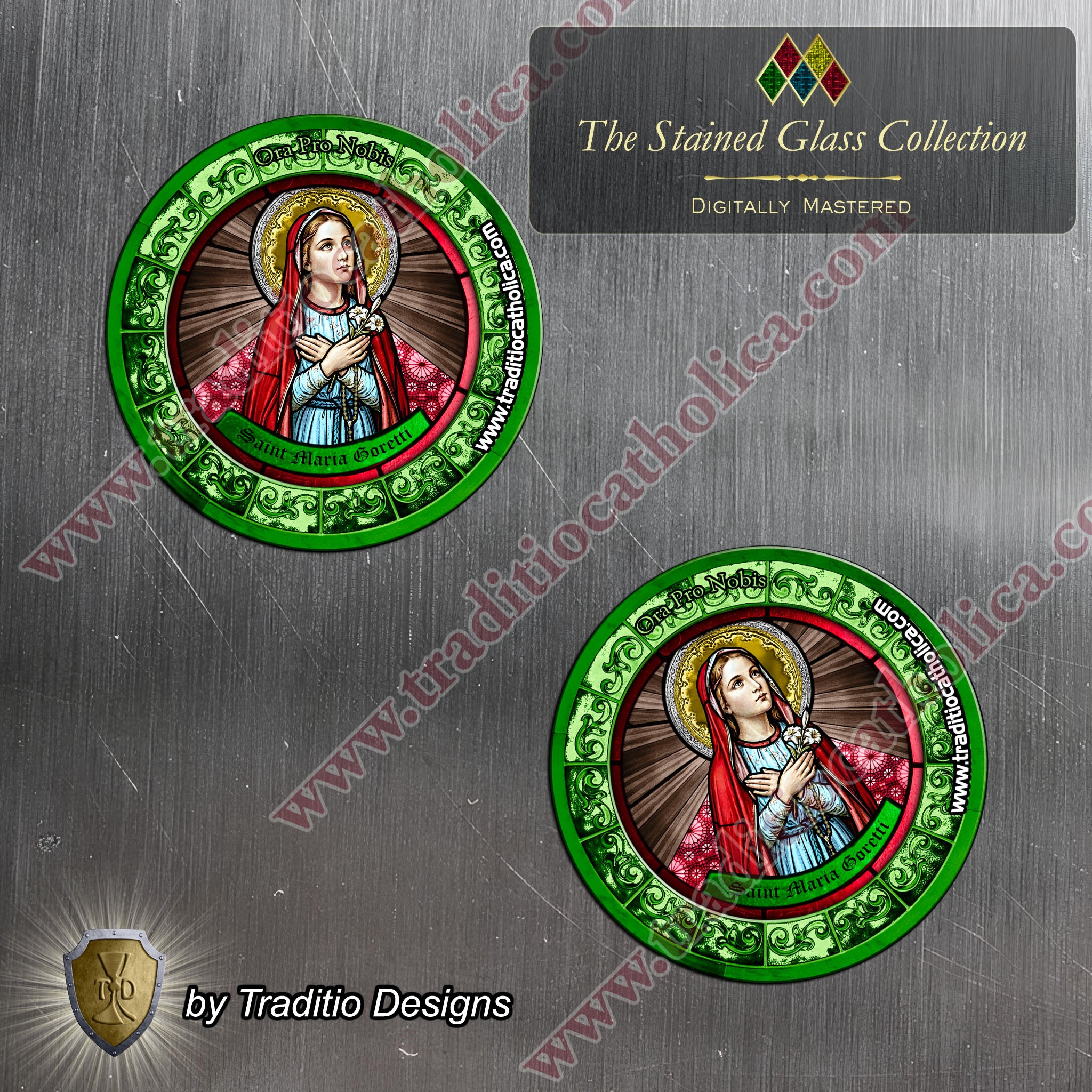 St. Maria Goretti, Patron of Crime Victims | Flexible Round Magnet | Stained Glass Edition