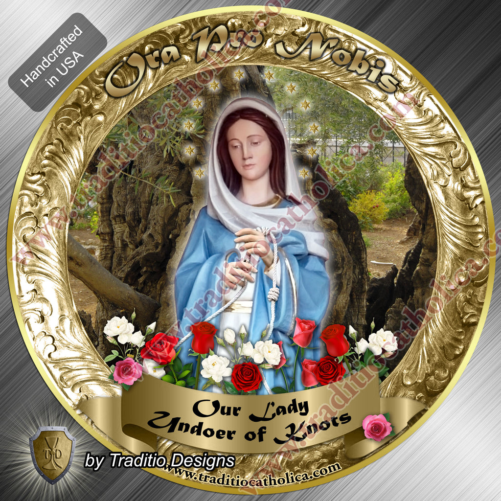Our Lady, Undoer of Knots | Statue Art Style Round Magnet | 4-Inch