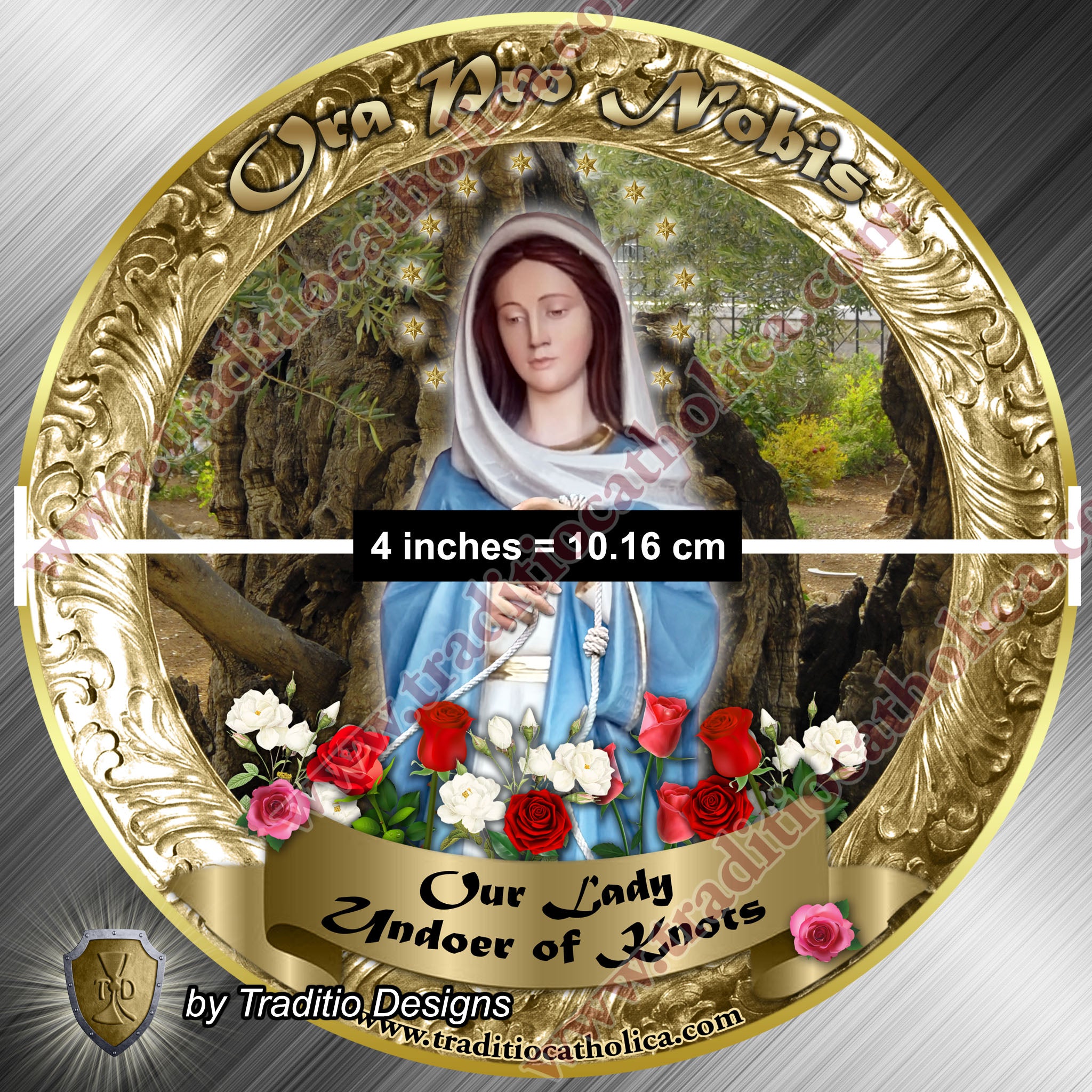 Our Lady, Undoer of Knots | Statue Art Style Round Magnet | 4-Inch