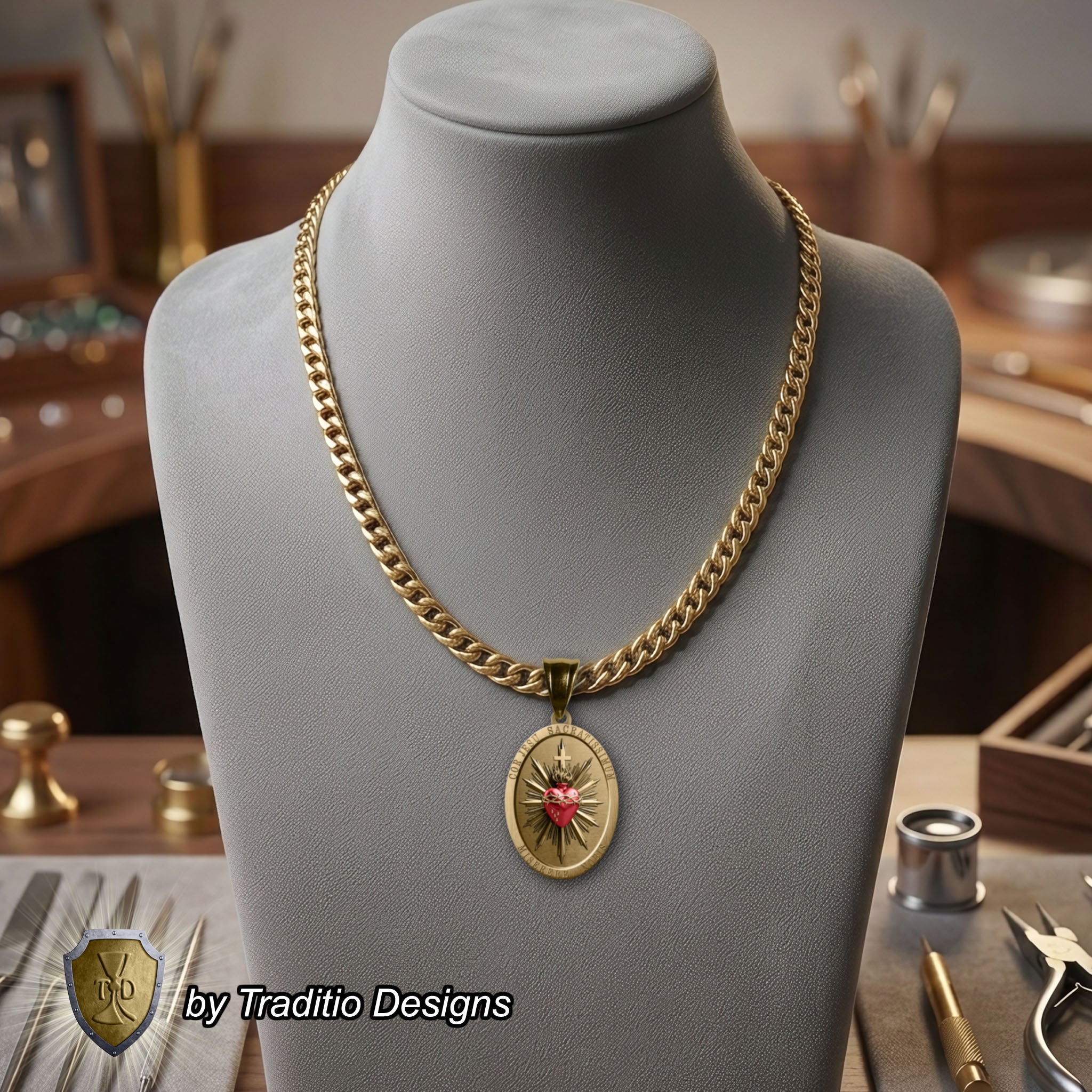 The Two Hearts Medal 18K Gold Plated Pendant | The Stronghold | Traditio Designs Exclusive