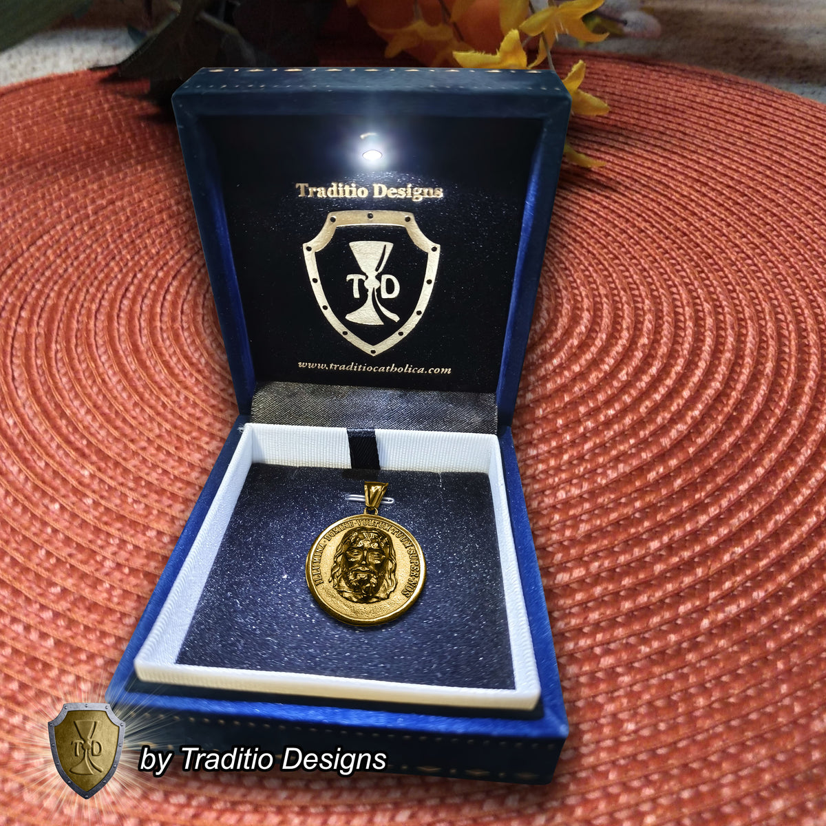 The Holy Face Medal 18K Gold Plated Pendant & 5mm Curb Chain | The Stronghold | Traditio Designs Exclusive