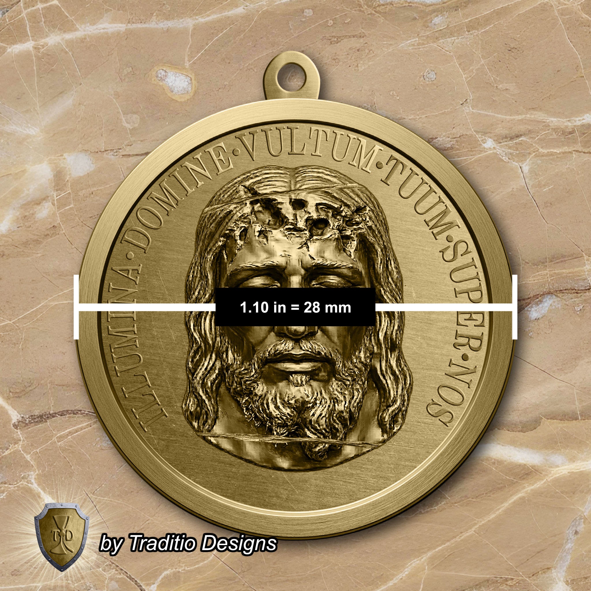 The Holy Face Medal 18K Gold Plated Pendant & 5mm Curb Chain | The Stronghold | Traditio Designs Exclusive