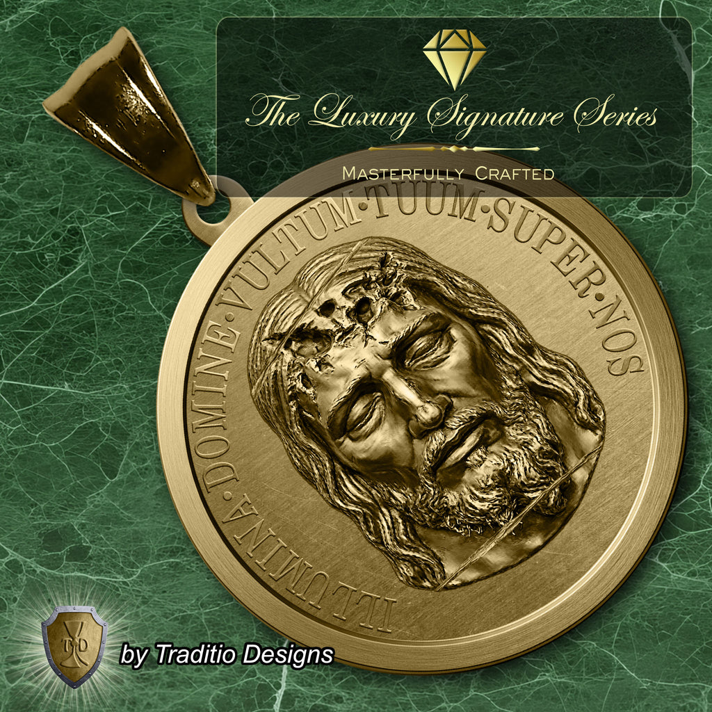 The Holy Face Medal 18K Gold Plated Pendant & 5mm Curb Chain | The Stronghold | Traditio Designs Exclusive