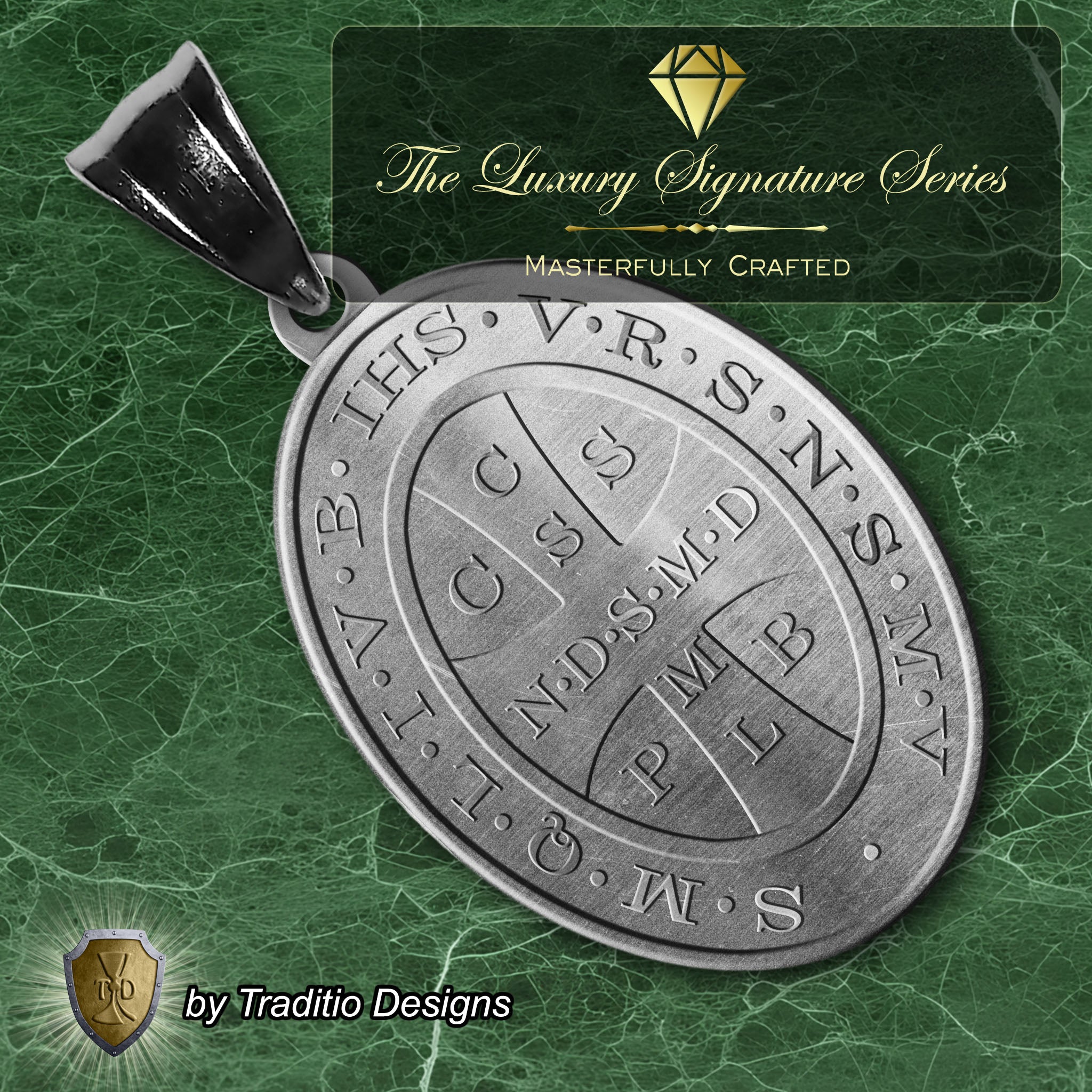 The St. Benedict Medal 18K White Gold Plated Pendant | The Deliverance | Traditio Designs Exclusive (Copy)