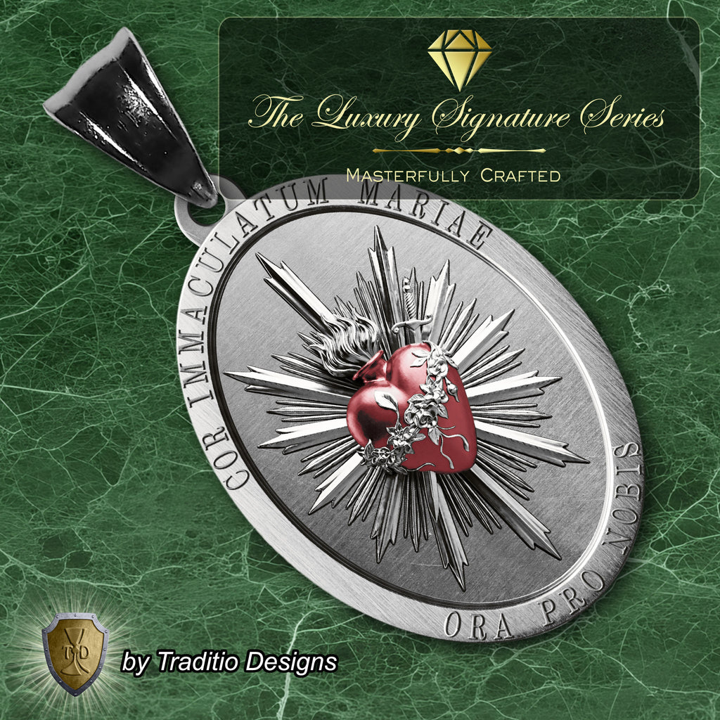 The Two Hearts Medal 18K White Gold Plated Pendant | The Stronghold | Traditio Designs Exclusive (Copy)