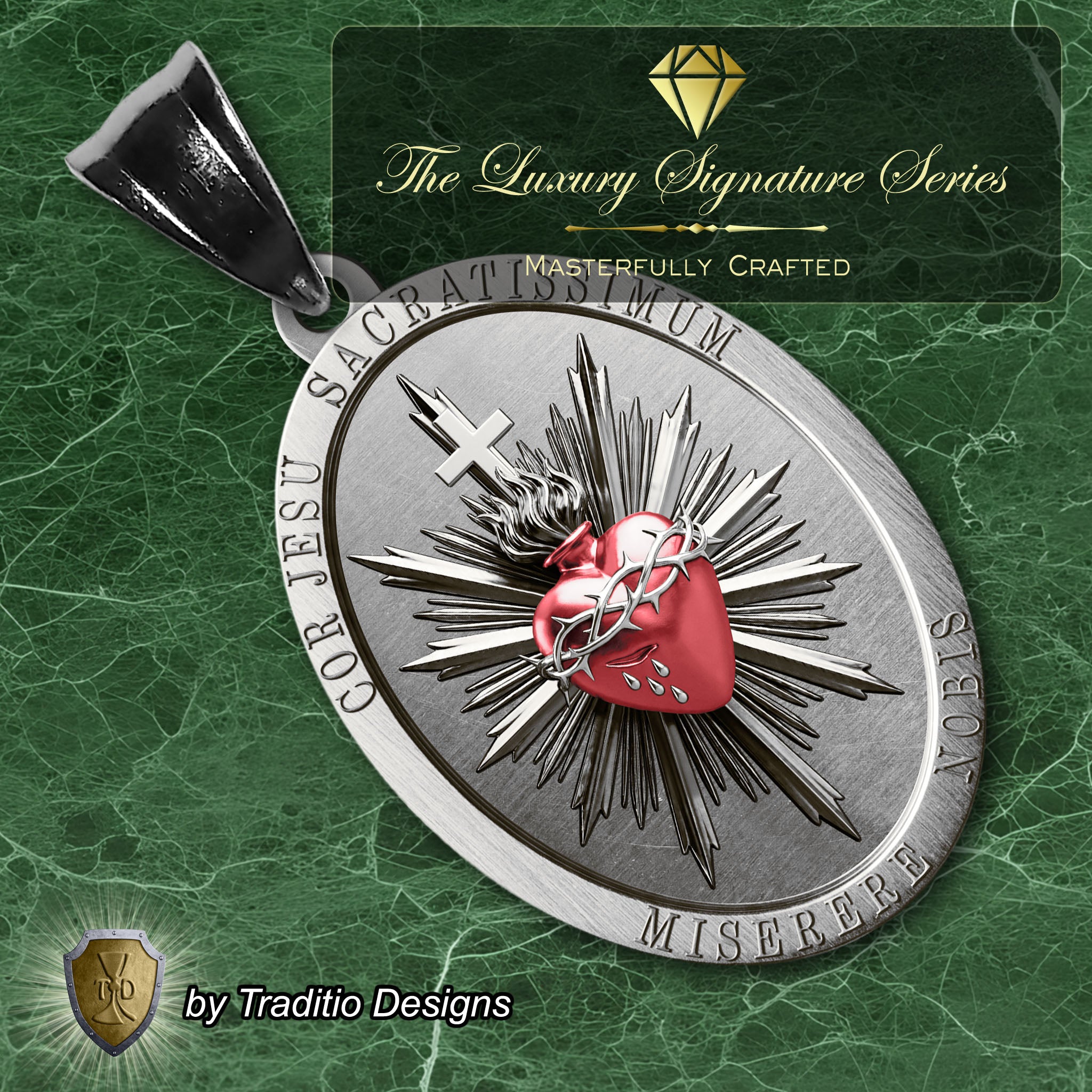 The Two Hearts Medal 18K White Gold Plated Pendant | The Stronghold | Traditio Designs Exclusive (Copy)