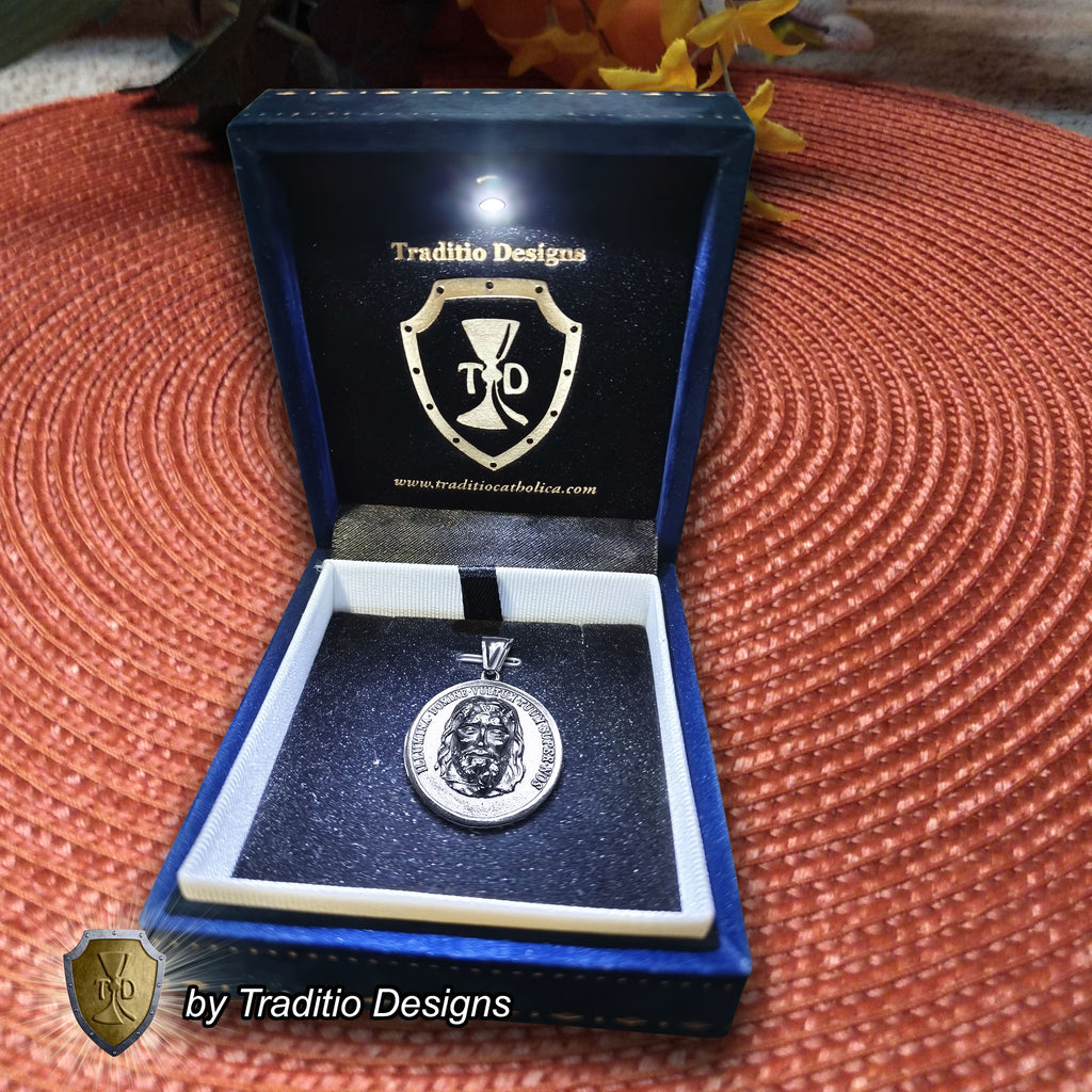 The Holy Face Medal 18K White Gold Plated Pendant | The Attack | Traditio Designs Exclusive