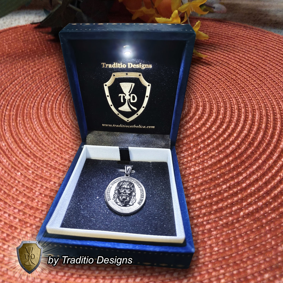 The Holy Face Medal 18K White Gold Plated Pendant | The Attack | Traditio Designs Exclusive