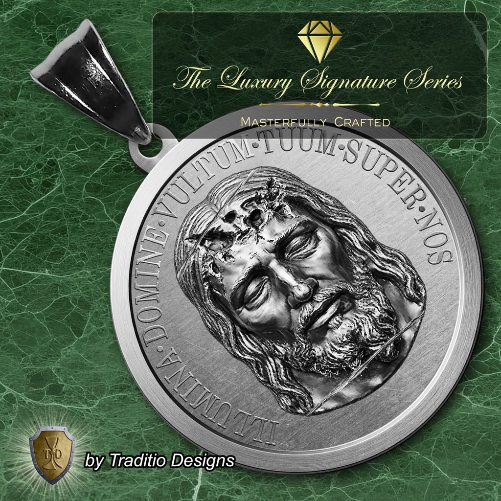 The Holy Face Medal 18K White Gold Plated Pendant | The Attack | Traditio Designs Exclusive