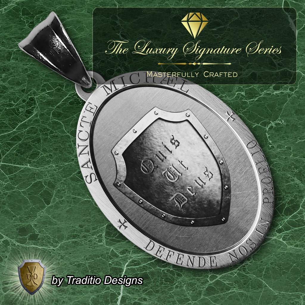 The St. Michael Medal 18K White Gold Plated Pendant | The Battle | Traditio Designs Exclusive (Copy)