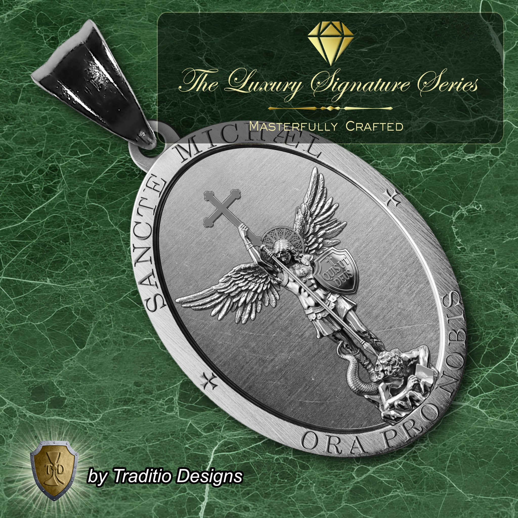 The St. Michael Medal 18K White Gold Plated Pendant | The Battle | Traditio Designs Exclusive (Copy)