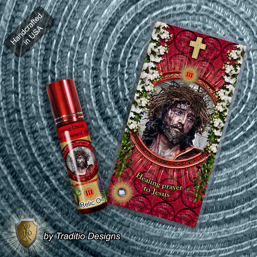 Jesus Christ Relic Anointing Oil | Touched to 20+ Relics of His Life & Passion | Oil or Card Set
