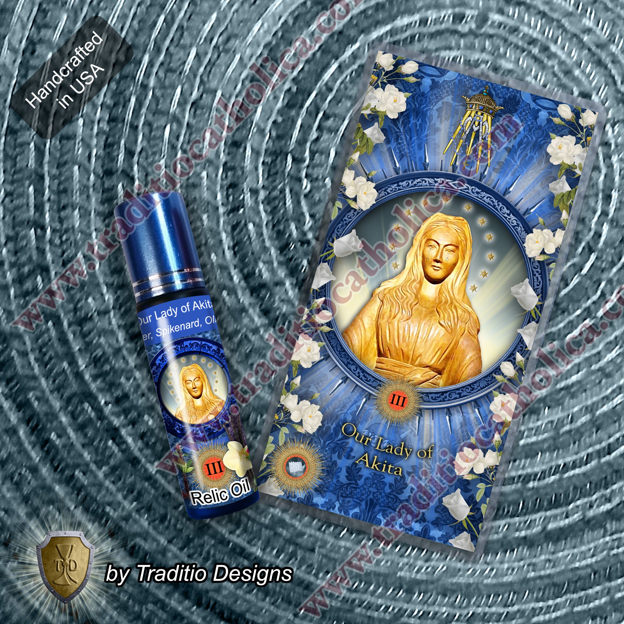 Our Lady of Akita Relic Anointing Oil | Touched to 9 Blessed Mother Relics | Oil or Card Set