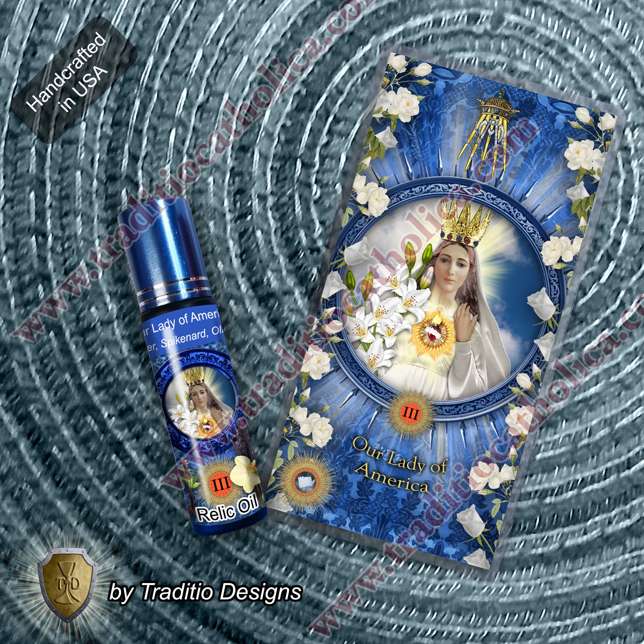 Our Lady of America Relic Anointing Oil | Touched to 9 Blessed Mother Relics | Oil or Card Set