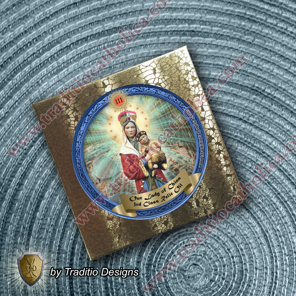 Our Lady of China Relic Anointing Oil | Touched to 9 Blessed Mother Relics | Oil or Card Set