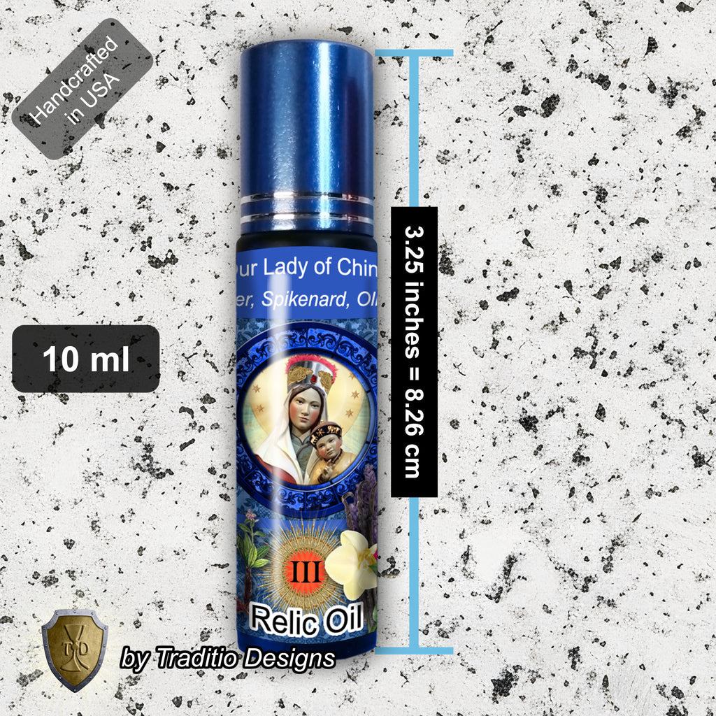 Our Lady of China Relic Anointing Oil | Touched to 9 Blessed Mother Relics | Oil or Card Set