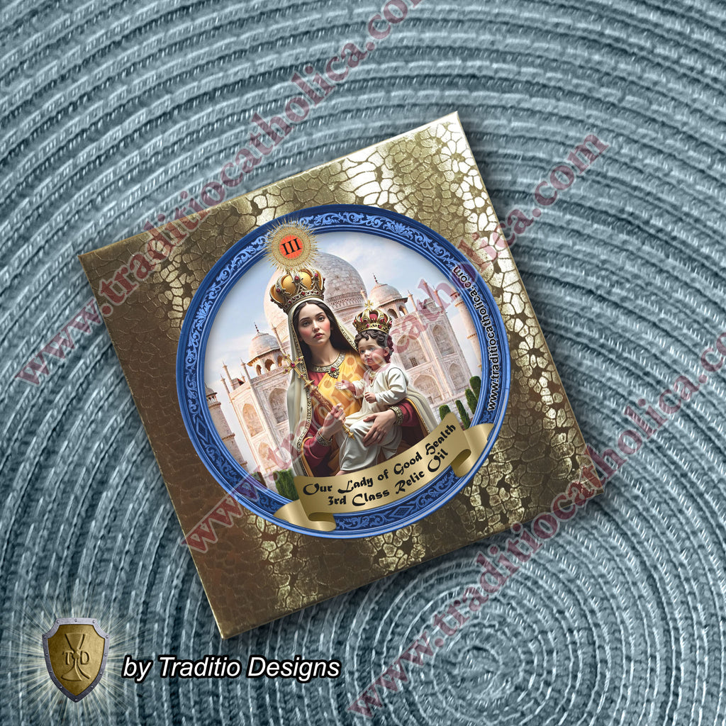 Our Lady of Good Health Relic Anointing Oil | Touched to 9 Blessed Mother Relics | Oil or Card Set