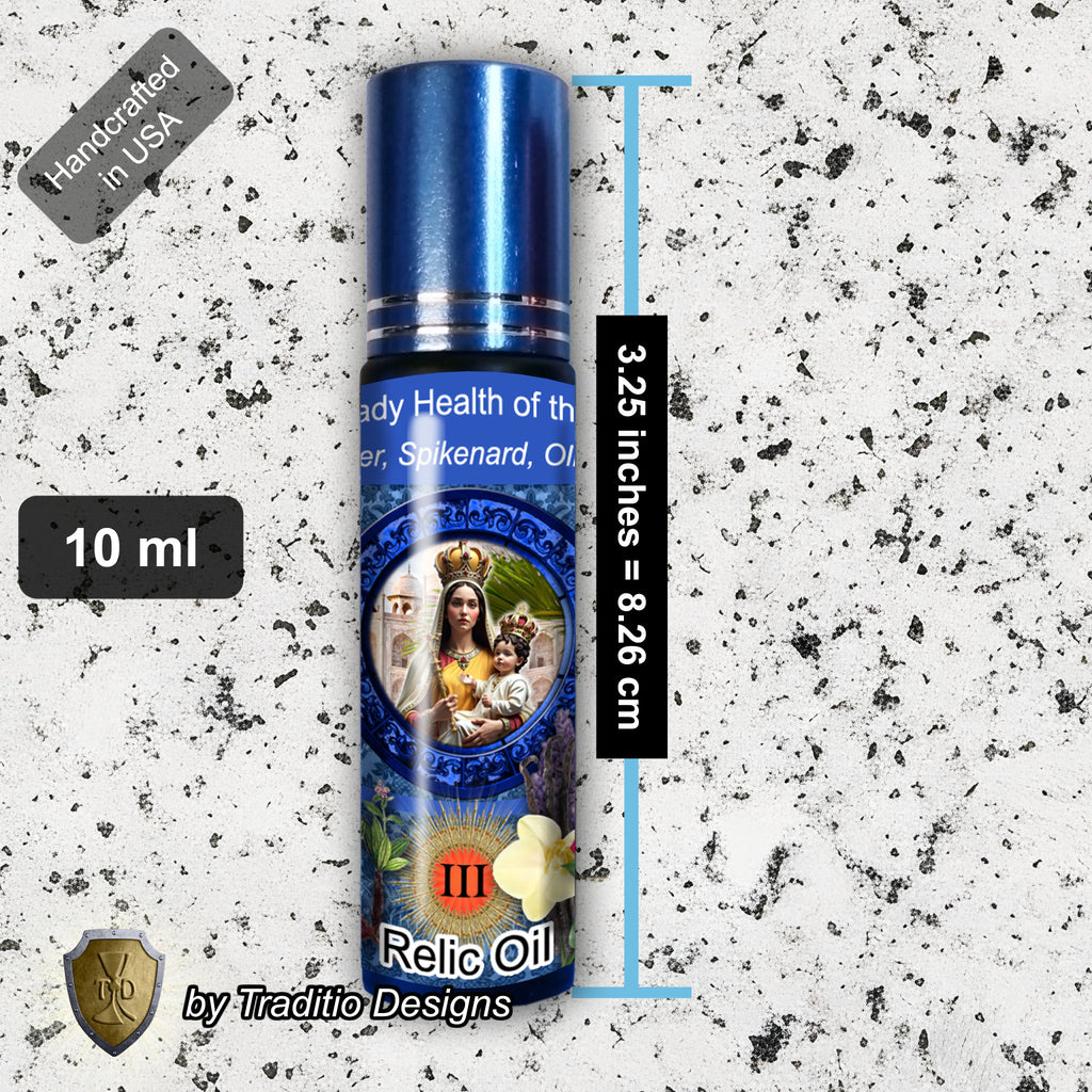 Our Lady of Good Health Relic Anointing Oil | Touched to 9 Blessed Mother Relics | Oil or Card Set
