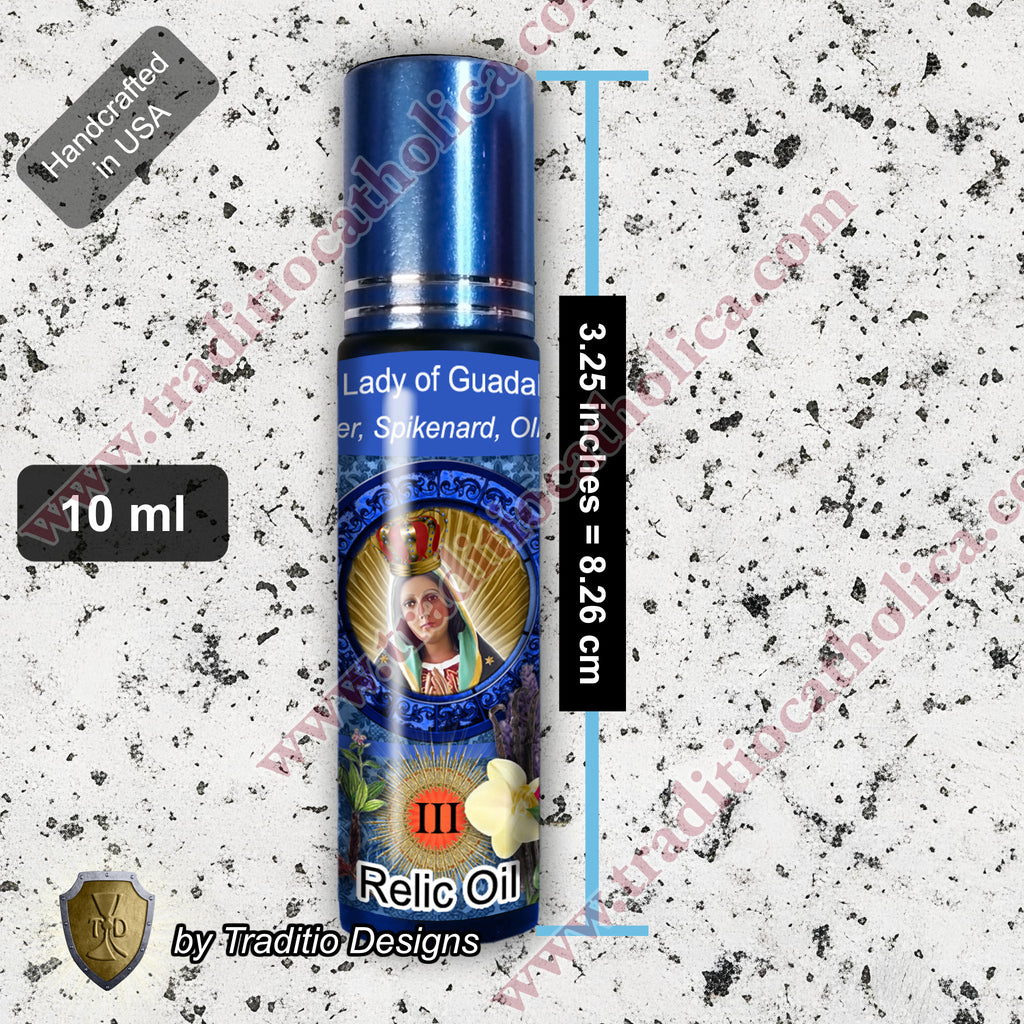 Our Lady of Guadalupe Relic Anointing Oil | Touched to 9 Blessed Mother Relics | Oil or Card Set