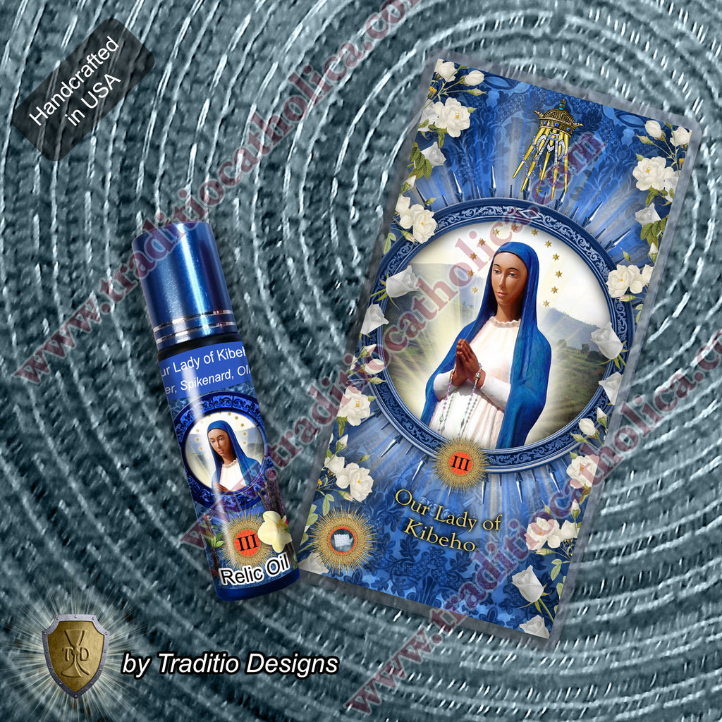 Our Lady of Kibeho Relic Anointing Oil | Touched to 9 Blessed Mother Relics | Oil or Card Set