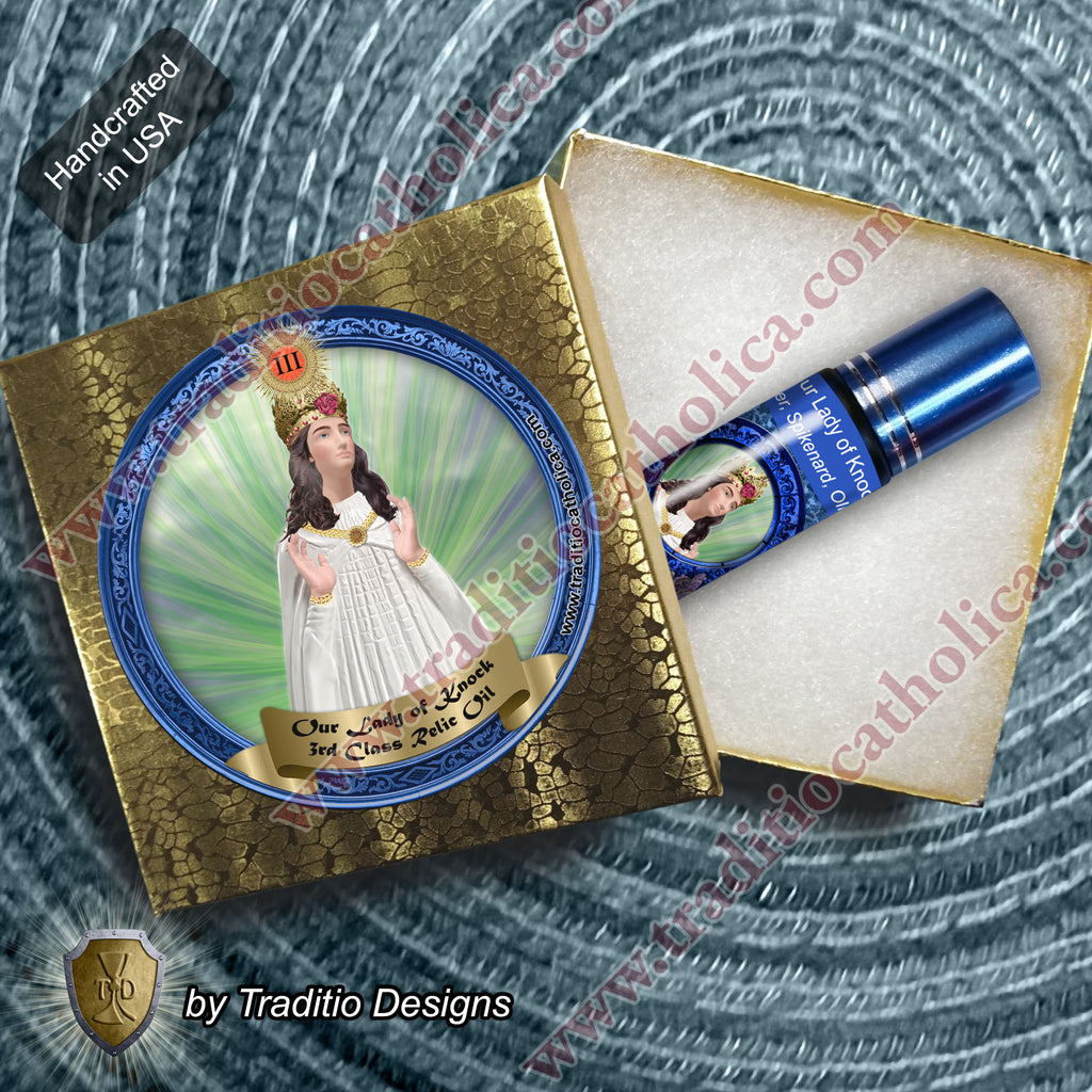 Our Lady of Knock Relic Anointing Oil | Touched to 9 Blessed Mother Relics | Oil or Card Set