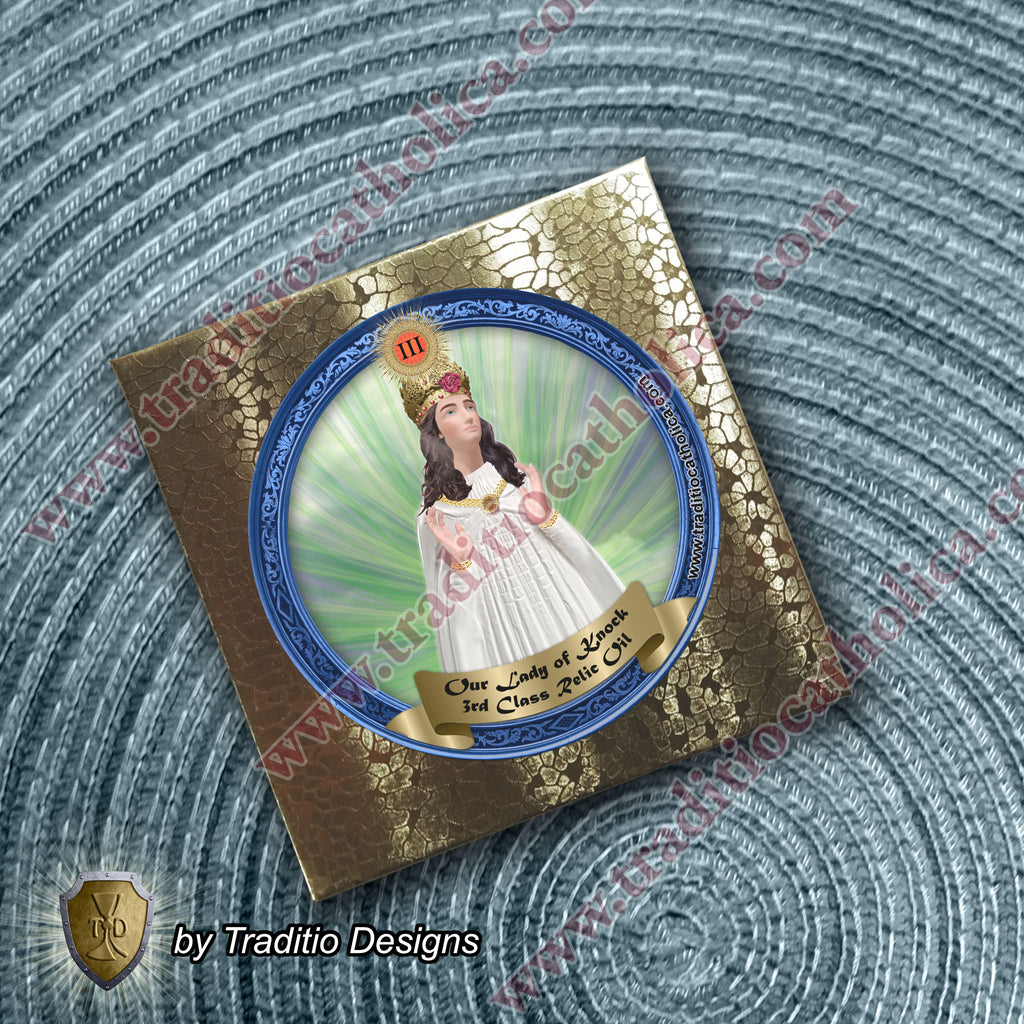 Our Lady of Knock Relic Anointing Oil | Touched to 9 Blessed Mother Relics | Oil or Card Set