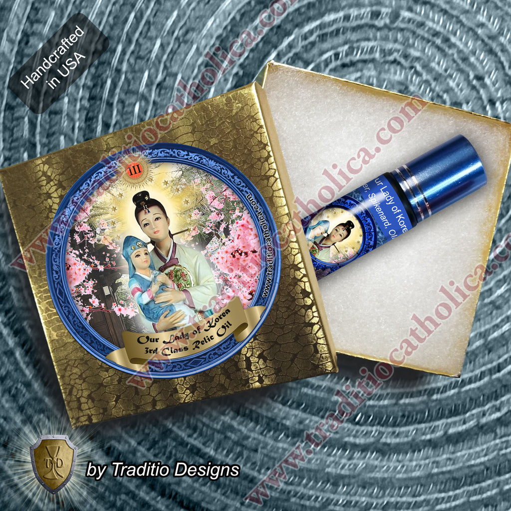 Our Lady of Korea Relic Anointing Oil | Touched to 9 Blessed Mother Relics | Oil or Card Set