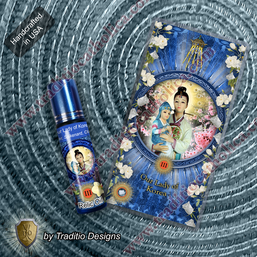 Our Lady of Korea Relic Anointing Oil | Touched to 9 Blessed Mother Relics | Oil or Card Set