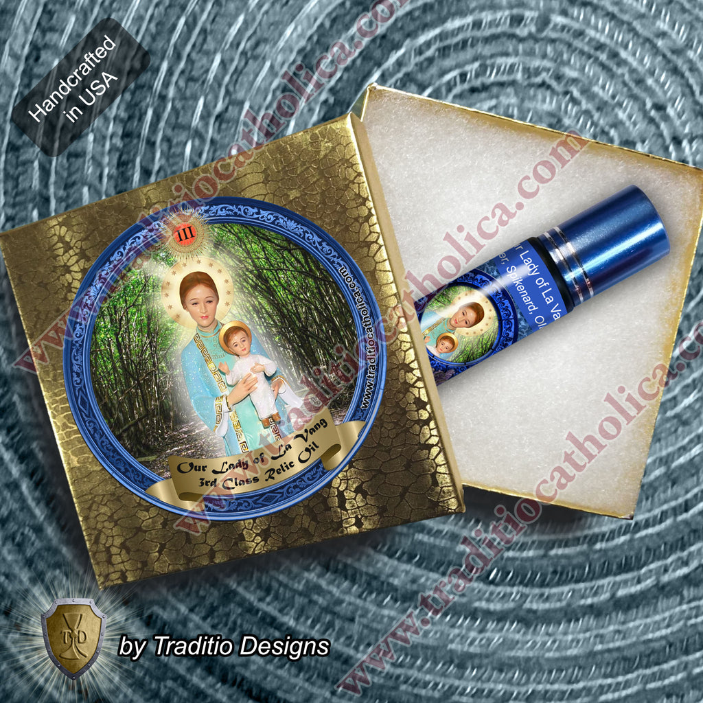 Our Lady of La Vang Relic Anointing Oil | Touched to 9 Blessed Mother Relics | Oil or Card Set