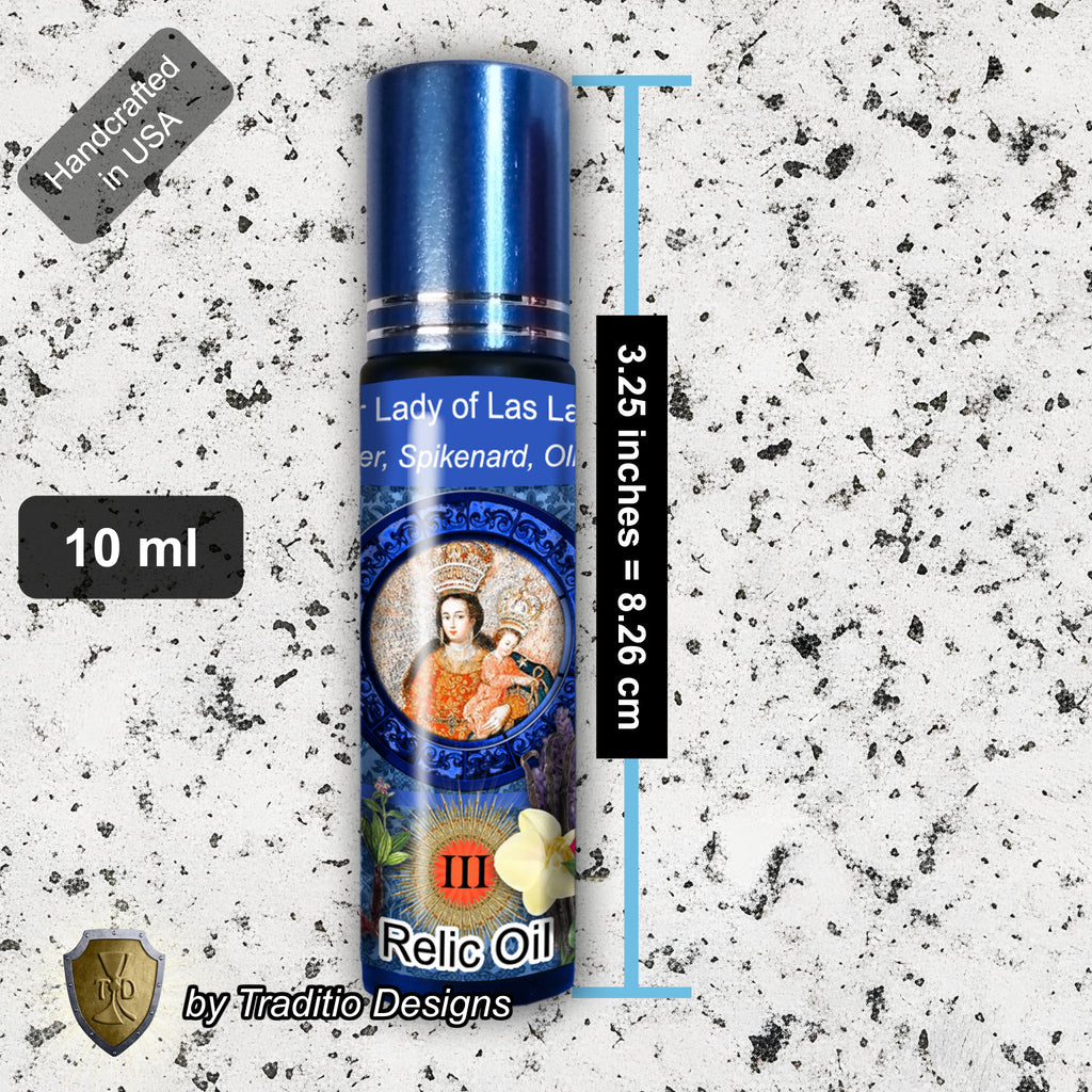Our Lady of Las Lajas Relic Anointing Oil | Touched to 9 Blessed Mother Relics | Oil or Card Set