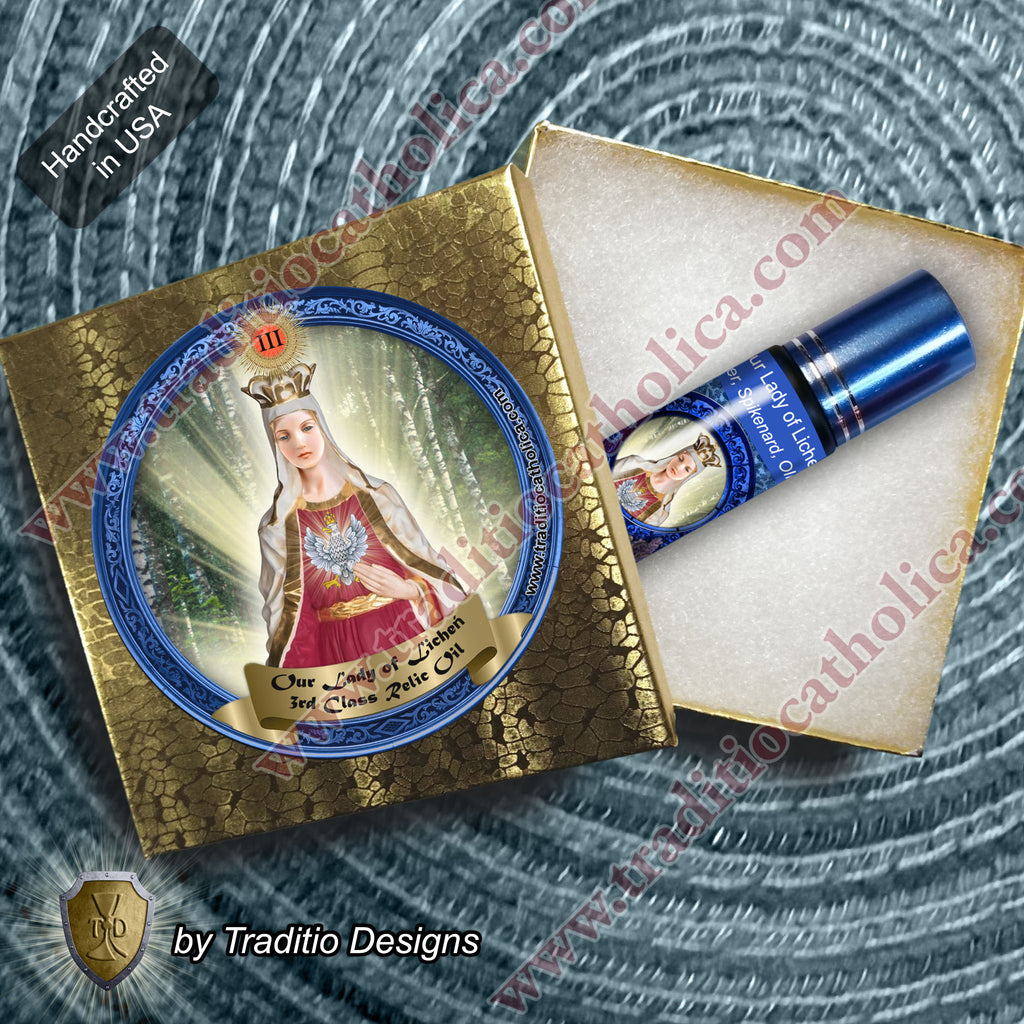 Our Lady of Lichen Relic Anointing Oil | Touched to 9 Blessed Mother Relics | Oil or Card Set
