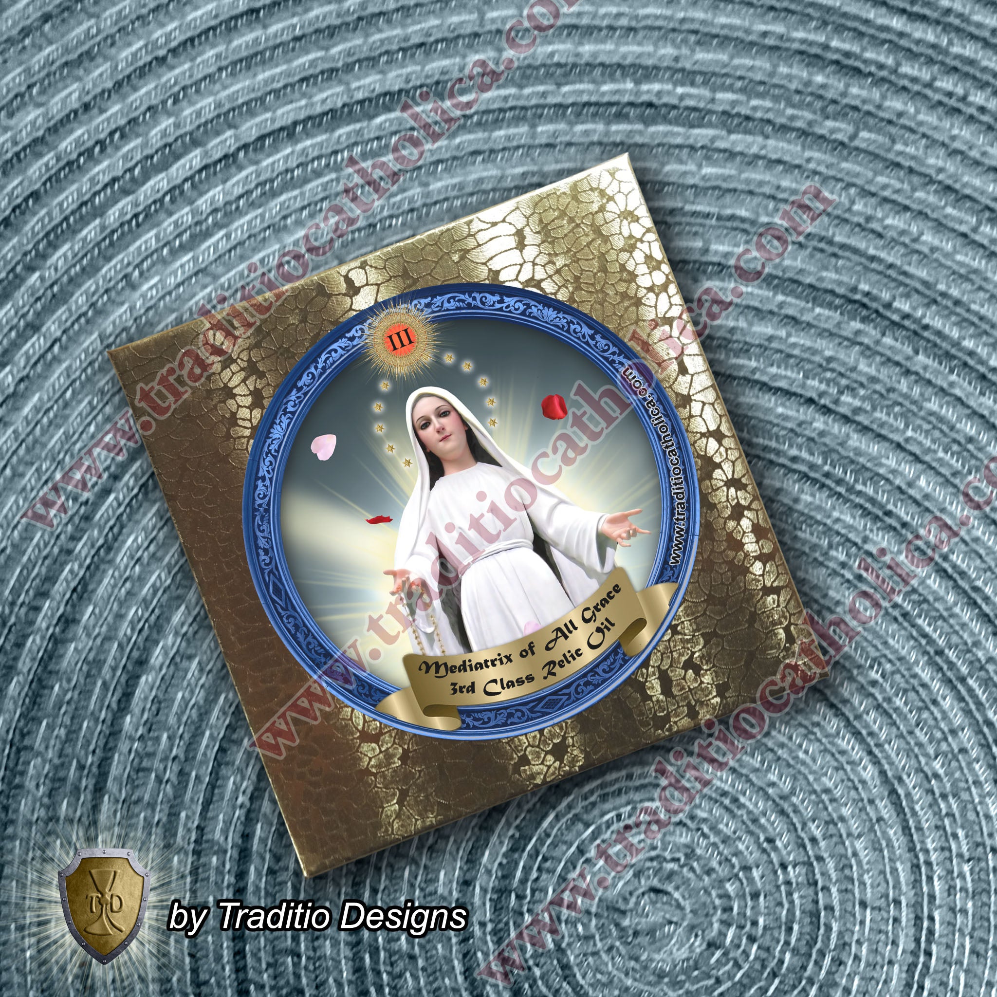 Mediatrix of All Grace Relic Anointing Oil | Touched to 9 Blessed Mother Relics | Oil or Card Set