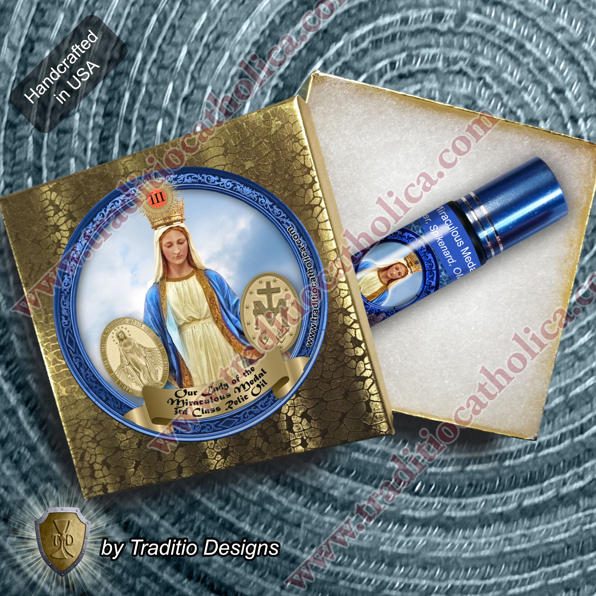 Our Lady of the Miraculous Medal Relic Anointing Oil | Touched to 9 Blessed Mother Relics | Oil or Card Set
